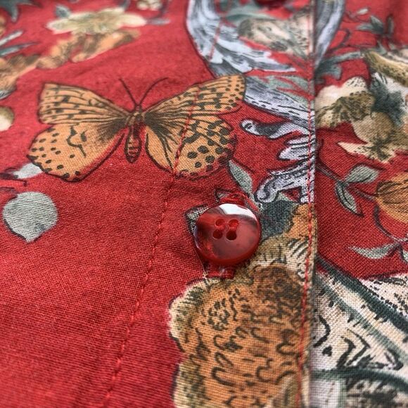 Hunt Club Women's Medium Red Nature Themed Collared Long Sleeve Button Up Top - Picture 6 of 16